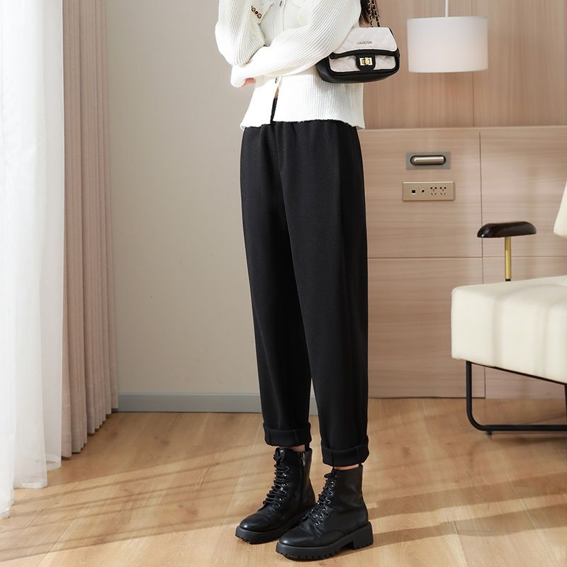 Fashionable temperament  autumn and winter woolen pants thickened high waist casual harem pants loose internet celebrity grandma carrot pants for women