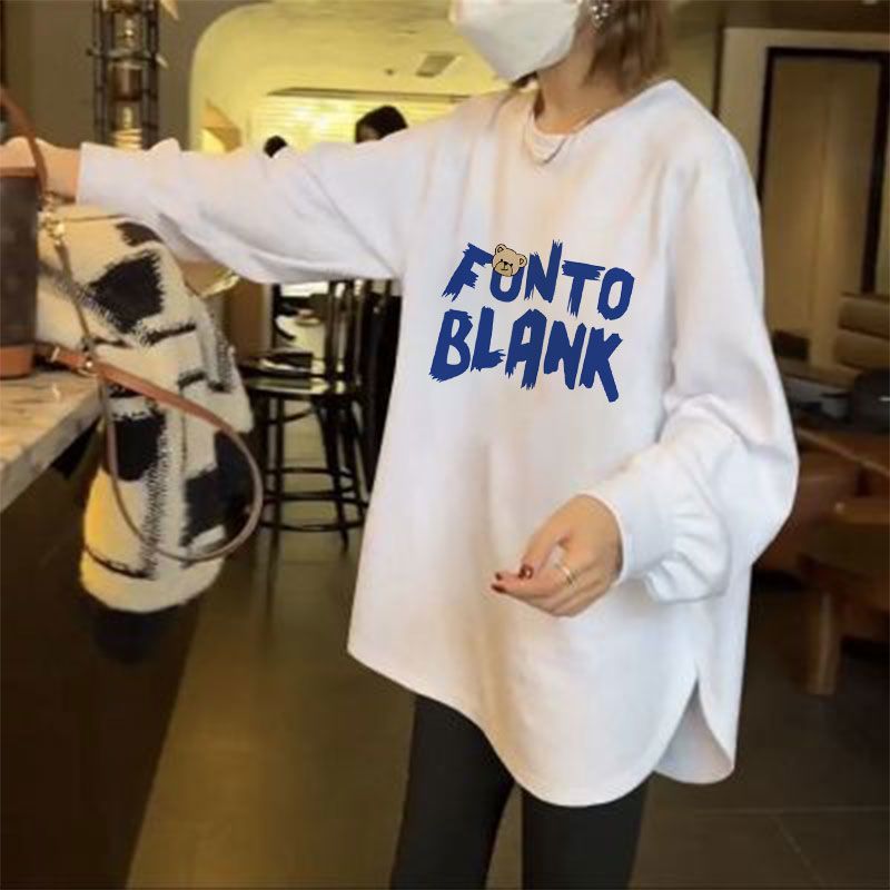 New German velvet mid-length curved hem long-sleeved T-shirt for women in autumn and winter, loose and slimming top with bottoming shirt