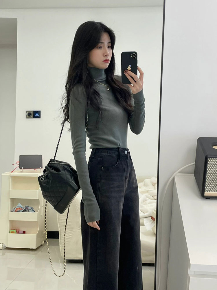 半高領德絨打底衫女冬大衣內搭加絨加厚磨毛保暖修身顯瘦長袖上衣