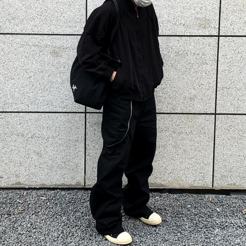 美式高級感立體剪裁拉鏈闊腿牛仔褲潮流痞帥微喇小眾VIBE休閒長褲