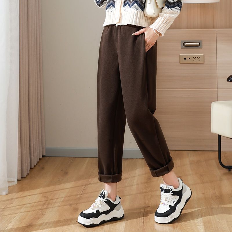 Fashionable temperament  autumn and winter woolen pants thickened high waist casual harem pants loose internet celebrity grandma carrot pants for women