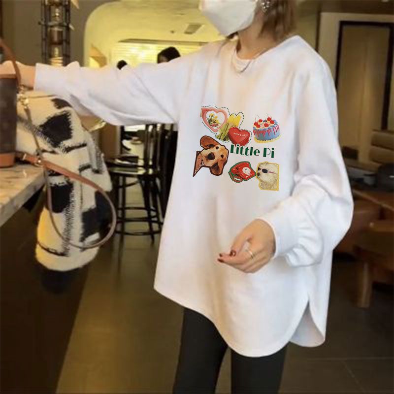 2024 new German velvet thickened brushed T-shirt women's autumn and winter loose mid-length long-sleeved top bottoming shirt