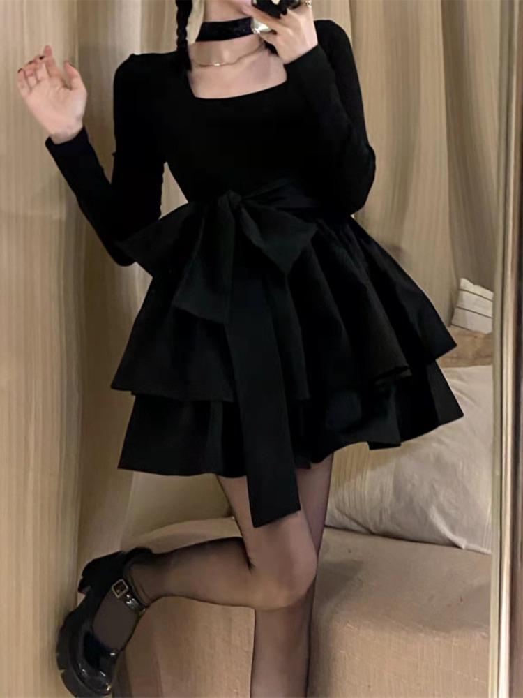 Small little black dress  autumn and winter new style small fragrant women's skirt strap temperament niche dress