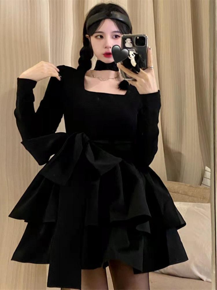 Small little black dress  autumn and winter new style small fragrant women's skirt strap temperament niche dress