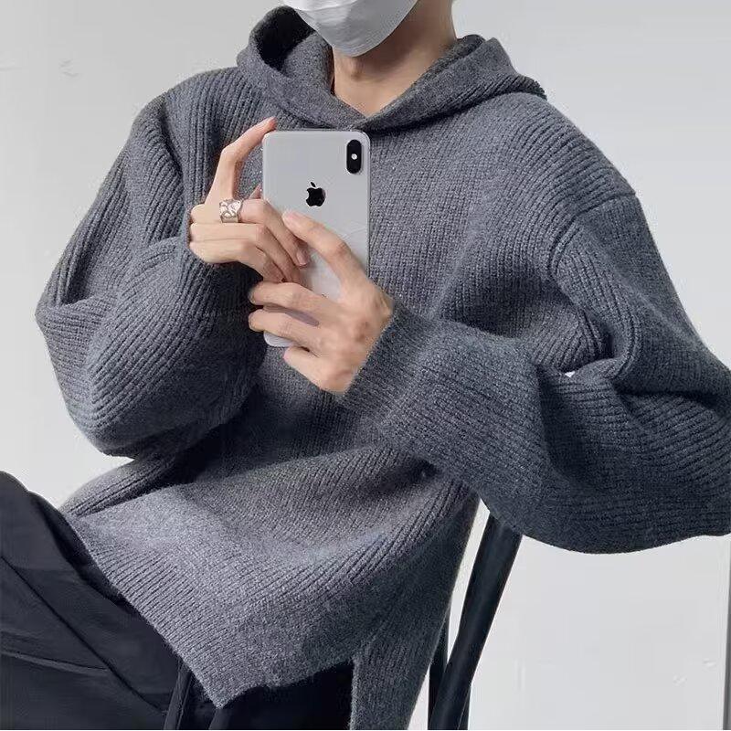 連帽純色毛衣男女開衩小眾百搭軟糯秋冬慵懶寬鬆潮ins百搭針織衫