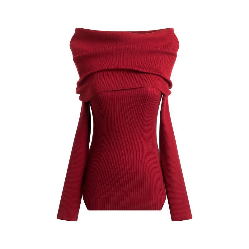 Red Christmas clothing one-shoulder dress for women in autumn and winter high-end New Year's shirt hip-hugging skirt