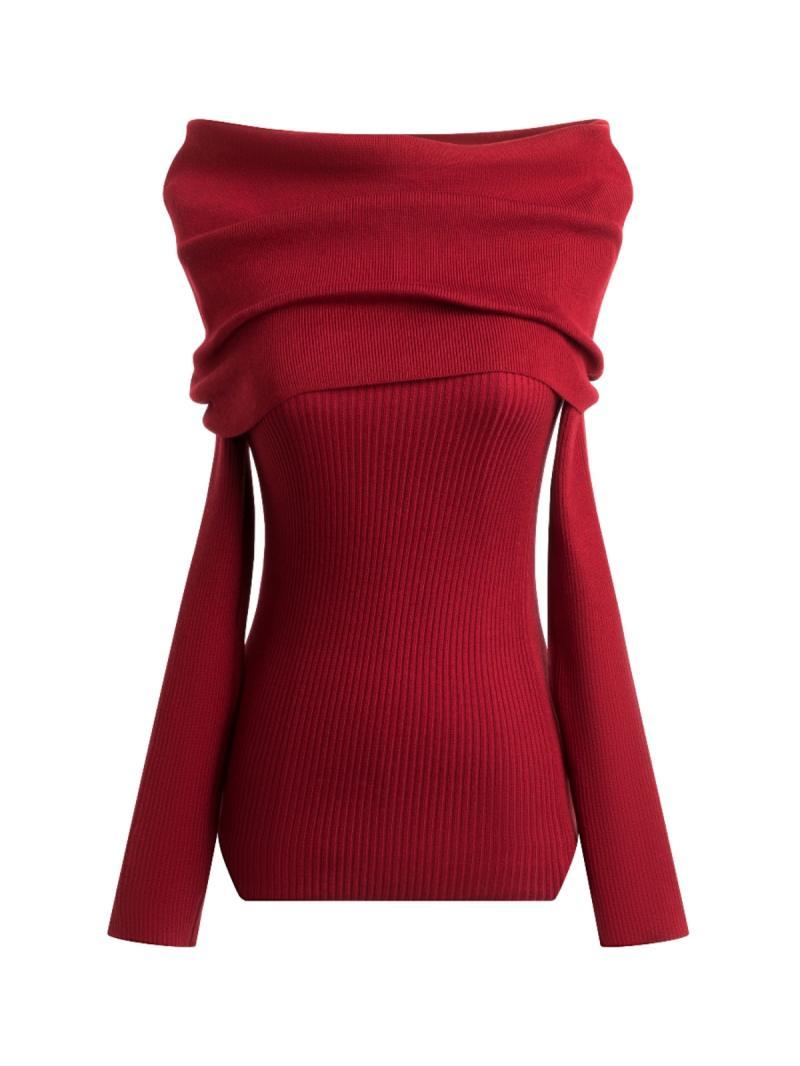 Red Christmas clothing one-shoulder dress for women in autumn and winter high-end New Year's shirt hip-hugging skirt