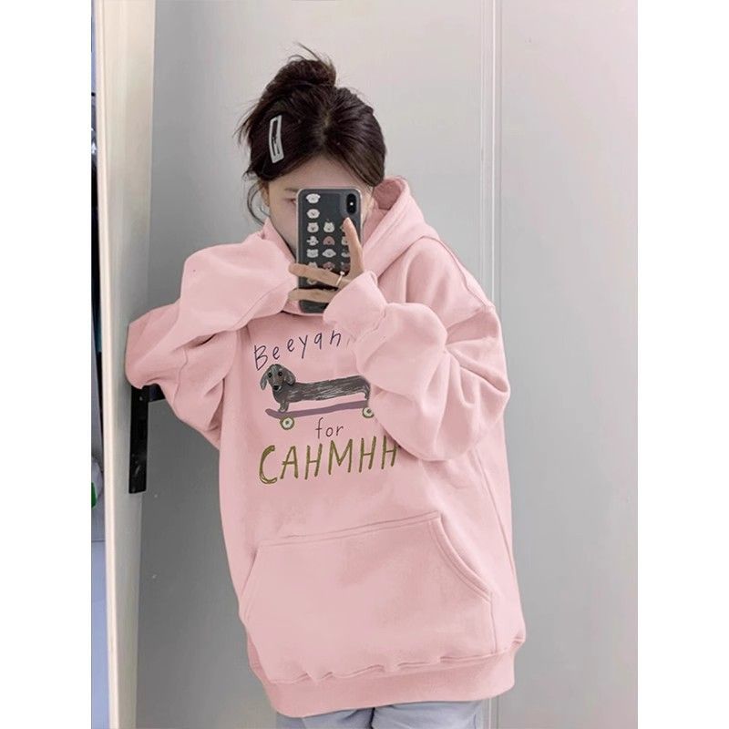 Heavyweight pure cotton silver fox velvet American hooded sweatshirt for women  new autumn and winter right shoulder loose little man coat