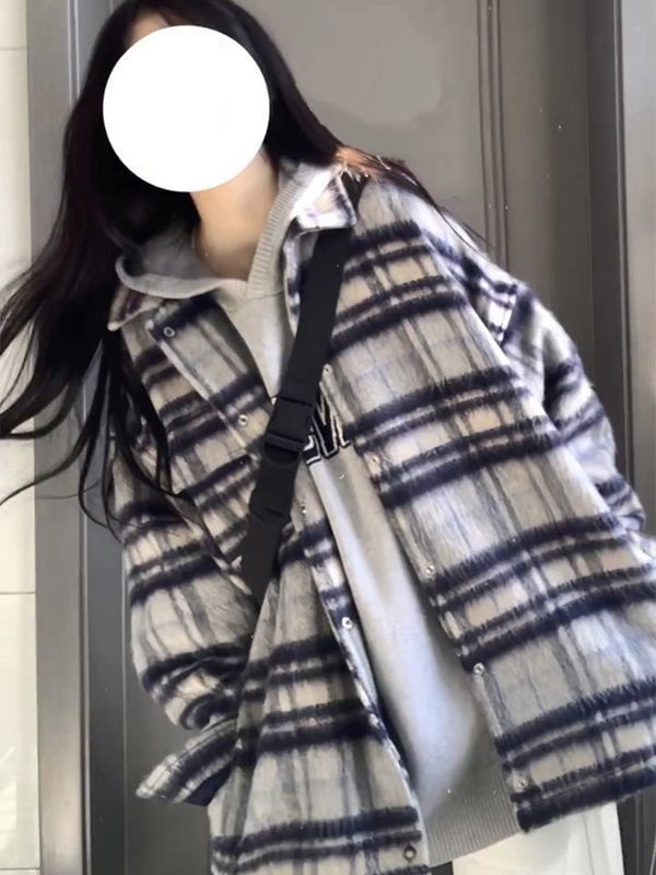 復古格子潮流厚外套女秋冬季新款小眾寬鬆休閒小個子高級感夾克女