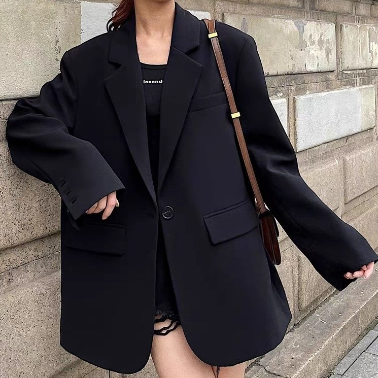 黑色小西裝外套女春秋新款中長款高級時尚氣質休閒小個子西服上衣