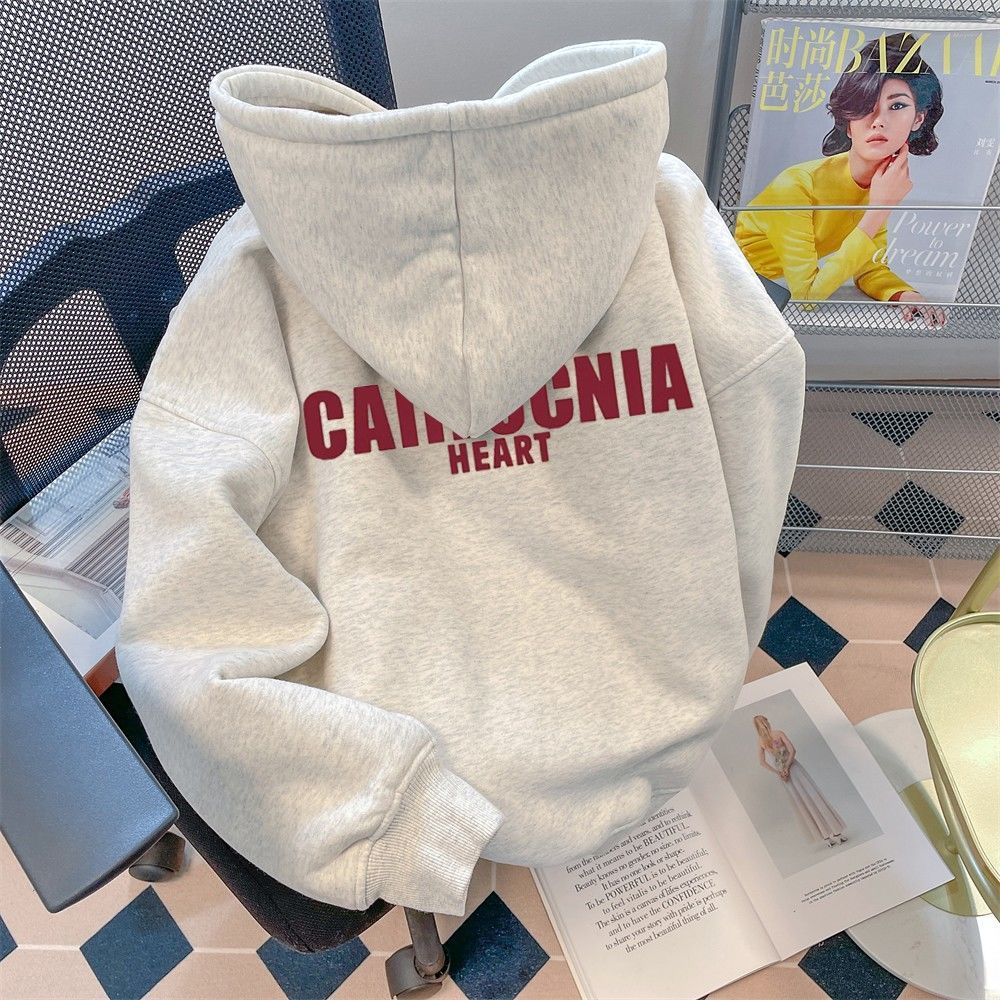 American original high street fashion brand letter hooded sweatshirt for men and women autumn and winter plus velvet heavy cotton loose couple coat