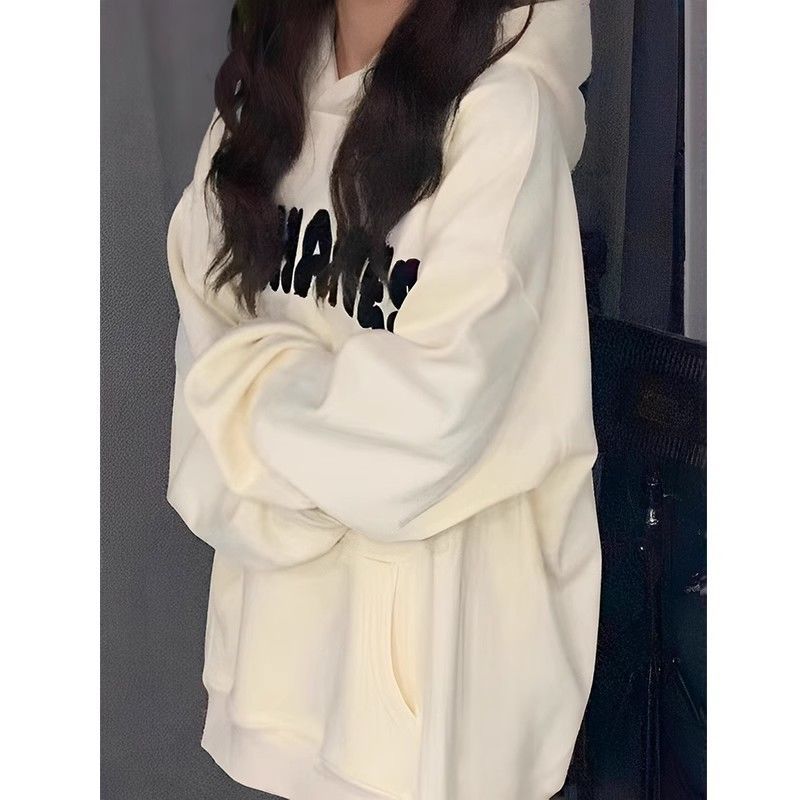 Heavyweight pure cotton silver fox velvet American retro hooded sweatshirt for women autumn and winter plus velvet thickened oversize loose jacket