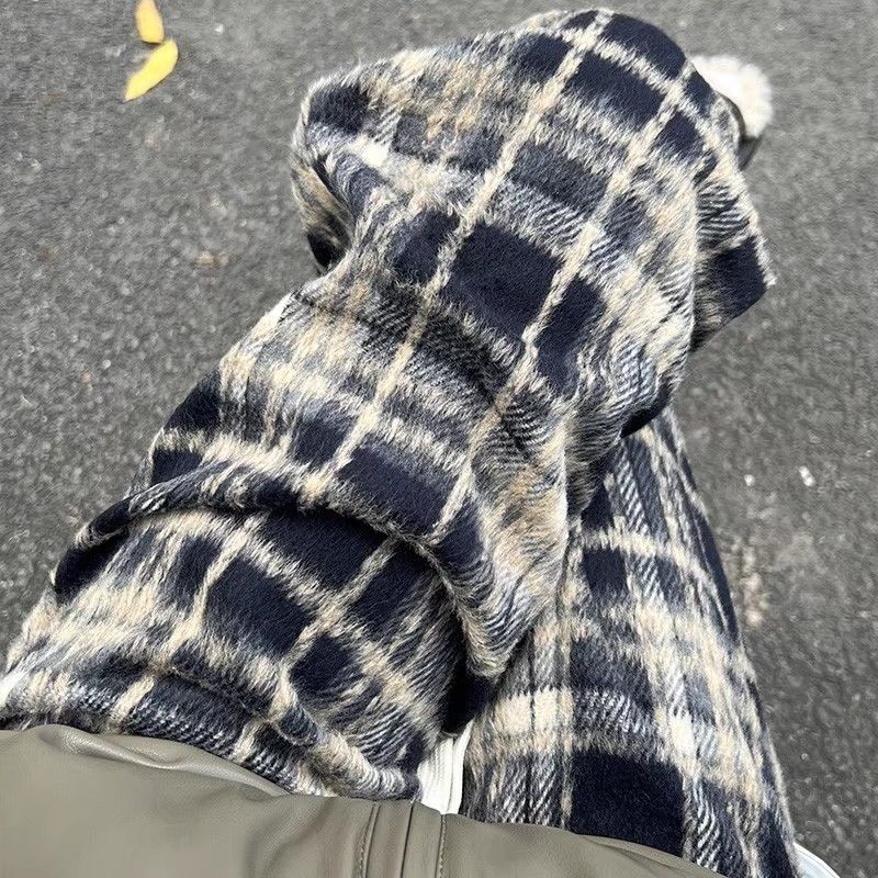 毛呢加絨格子褲女秋冬新款潮流高腰復古休閒直筒褲顯瘦窄版闊腿褲