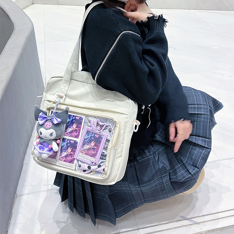 Simple solid color pain bag, daily versatile transparent portable shoulder crossbody canvas large capacity campus commuter bag for women