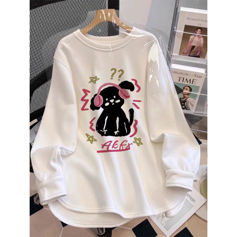 Mid-length German velvet bottoming shirt for women in autumn and winter, western style plus velvet inner, long-sleeved T-shirt layered with thickened white top