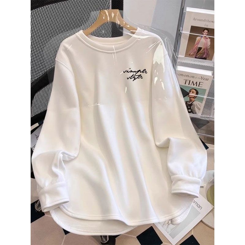 2024 new German velvet thickened brushed T-shirt women's autumn and winter loose mid-length long-sleeved top bottoming shirt