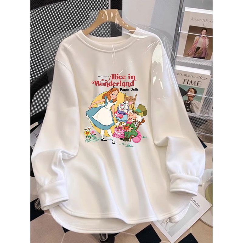 French German velvet T-shirt white bottoming shirt for women in winter plus velvet thickening loose lazy style inner long-sleeved top