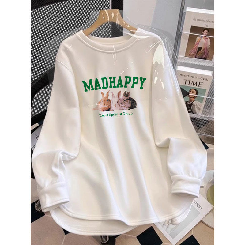 White loose velvet bottoming shirt for women in spring, autumn and winter plus velvet inner long-sleeved T-shirt design with slits and stacked tops