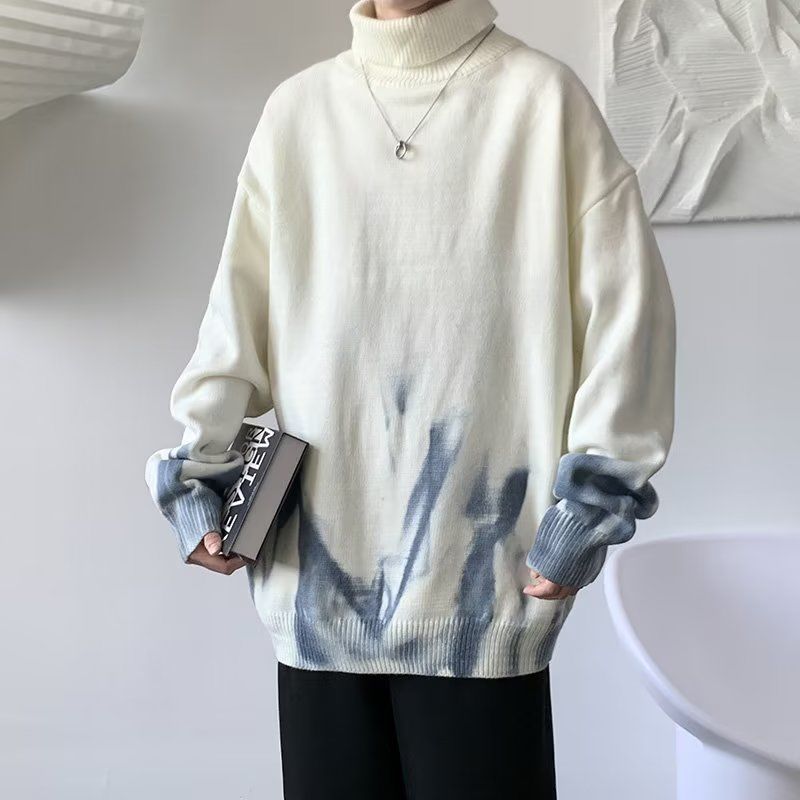 扎染漸變高領毛衣男女軟糯秋冬慵懶寬鬆ins學生百搭打底衫針織衫