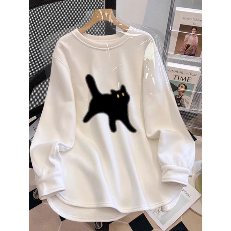 DeRong Korean style loose large size top brushed thickened long-sleeved T-shirt women's mid-length fashion versatile bottoming shirt trendy