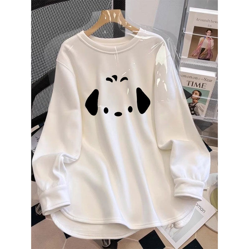 Plush velvet and thickened brushed bottoming shirt for women in autumn and winter with ins design inside mid-length loose top long-sleeved T-shirt