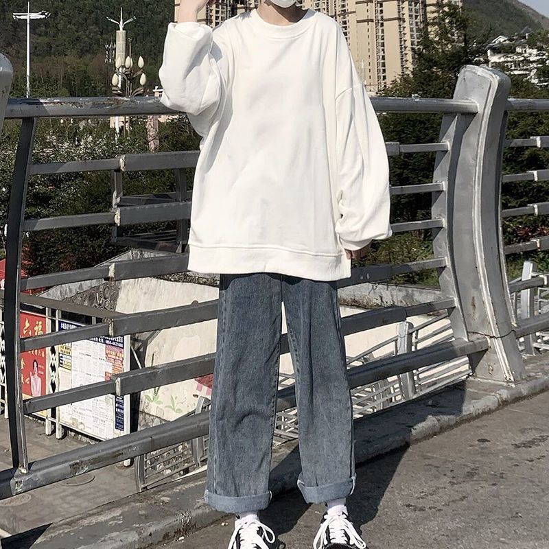 慵懶風圓領oversize衛衣女學生韓版寬鬆秋冬加絨百搭長袖上衣薄