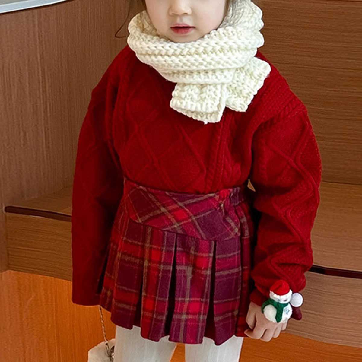 2024新款秋冬季男女童新款红色圣诞圆领加绒卫衣韩版宽松上衣