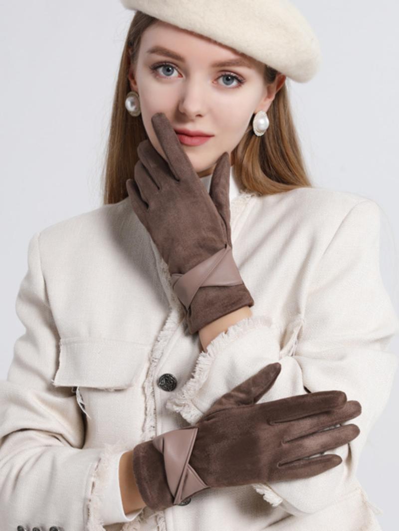 Suede gloves women's winter riding driving windproof warm gloves touch screen retro Xiaoxiangfeng leather gloves_voghion.com