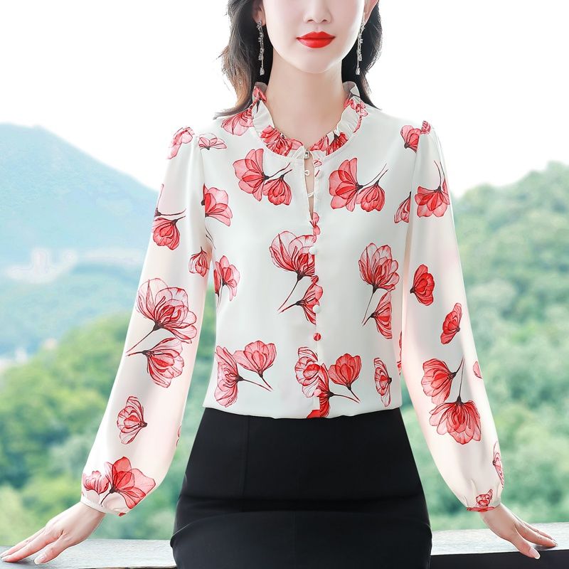 2024春季新款時尚洋氣顯瘦女士長袖襯衣百搭桑蠶絲上衣襯衫上衣女