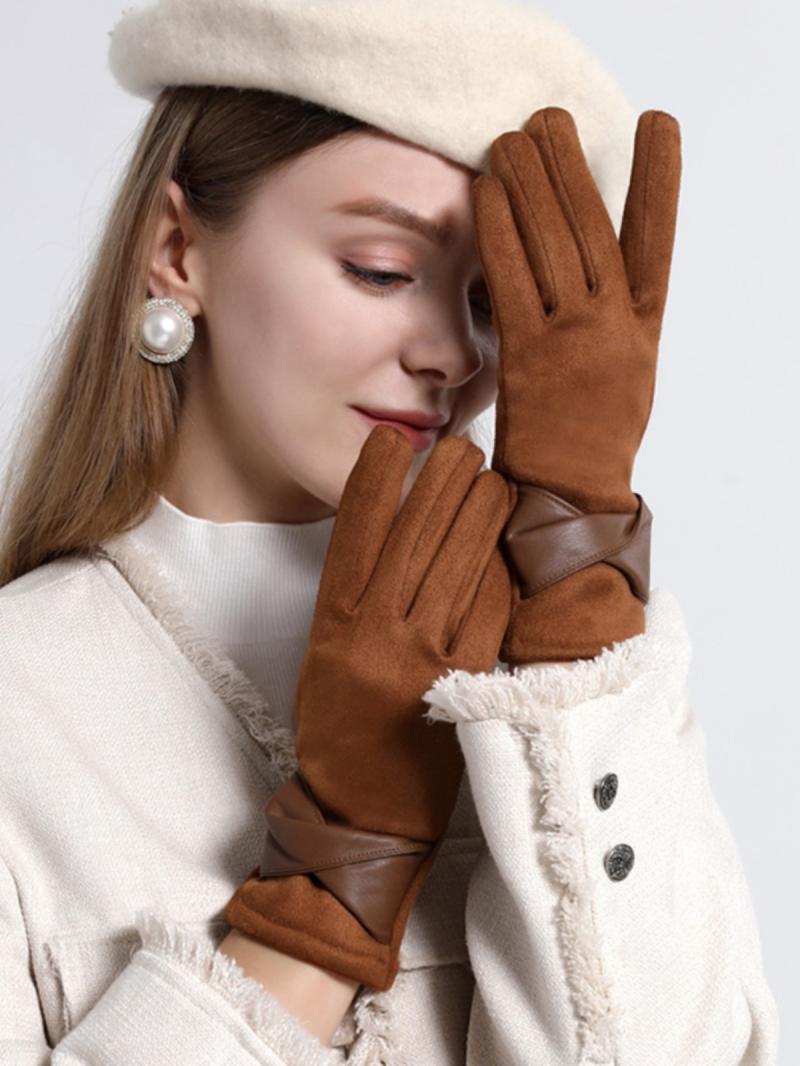 Zomšinės pirštinės, moteriškos žiemos jodinėjimo vairavimas vėjui nepralaidžios šiltos pirštinės jutiklinis ekranas retro Xiaoxiangfeng odinės pirštinės_voghion.com