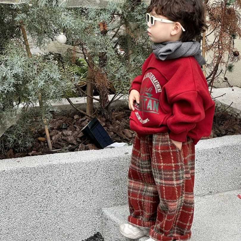 Children's new autumn and winter plus velvet all-in-one velvet casual suit children's Christmas limited suit for men and women baby New Year's clothing