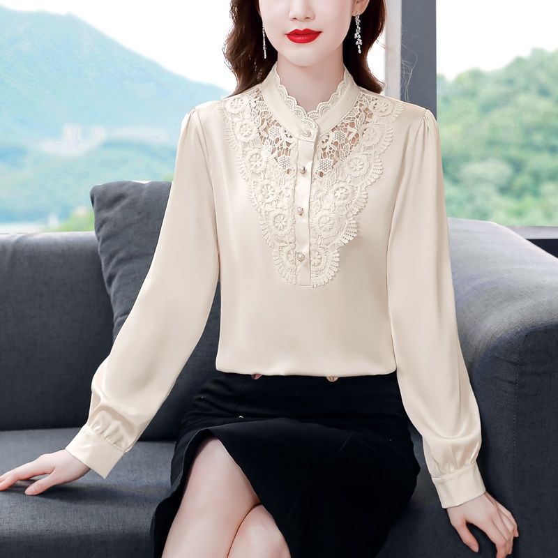 襯衫女2024春新款蕾絲拼接長袖上衣設計感小眾別致絕美小衫上衣女