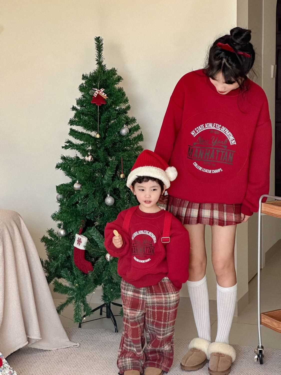 2023聖誕過年服穿搭兒童男女童加絨套裝冬季新款外套衛衣寶寶褲子