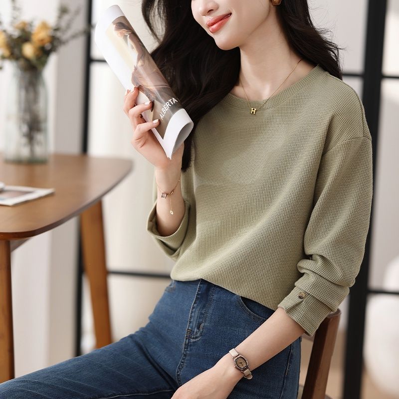 休閒風氣質顯瘦百搭衛衣女士2024春裝新款簡約純色寬鬆長袖上衣女