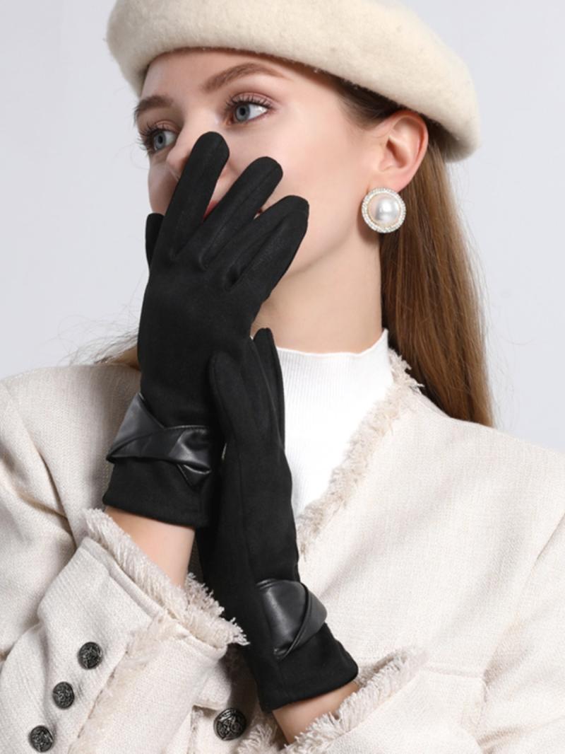 Zomšinės pirštinės, moteriškos žiemos jodinėjimo vairavimas vėjui nepralaidžios šiltos pirštinės jutiklinis ekranas retro Xiaoxiangfeng odinės pirštinės_voghion.com