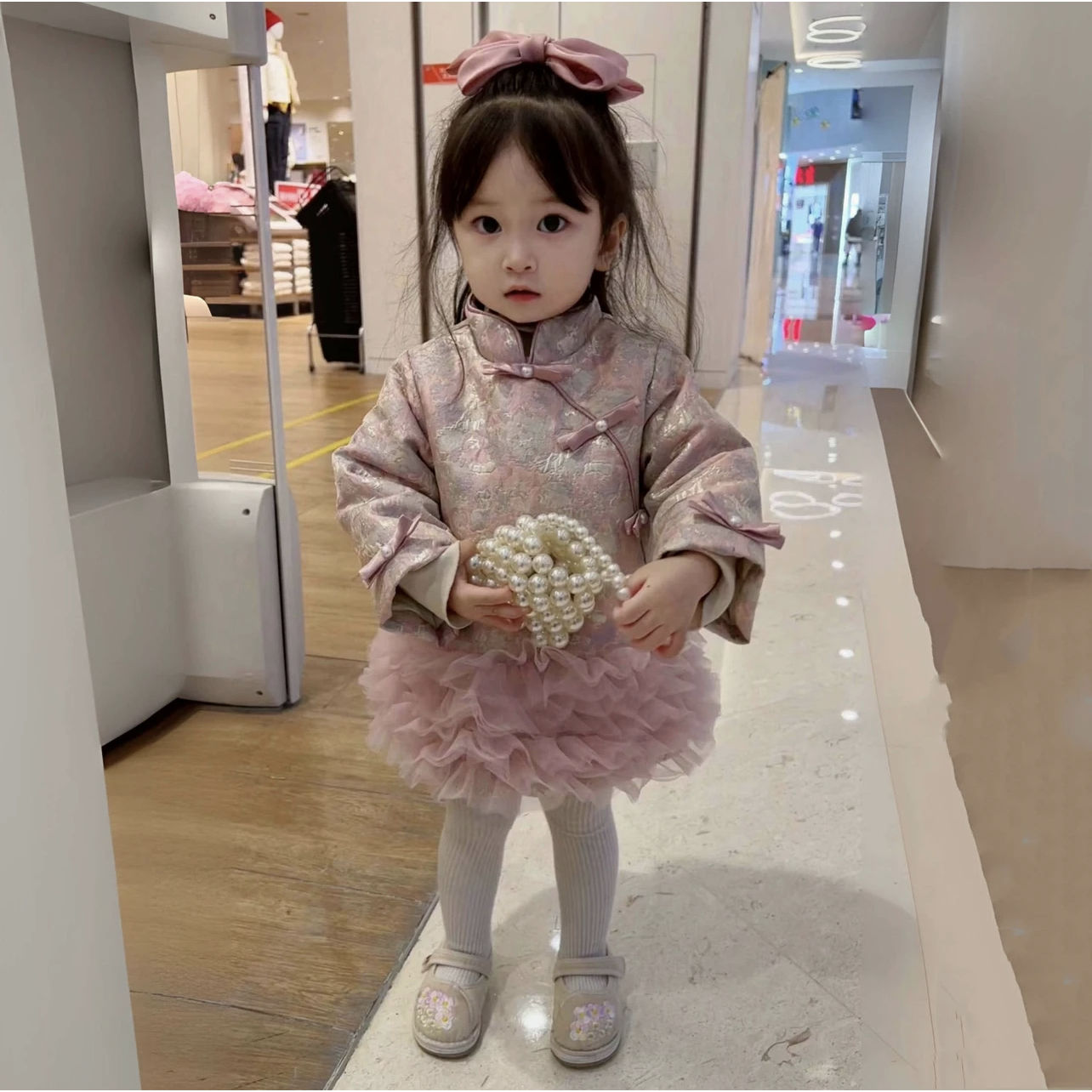 旗袍女童連衣裙唐裝新款兒童嬰兒中國裙子寶寶加厚洋氣加絨拜年潮