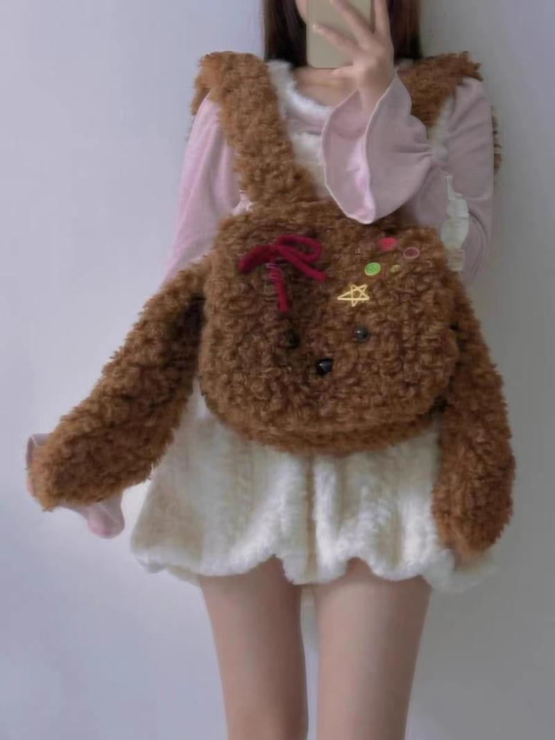 2023 New Commuting Large Bag Niche Design Plush Curly Puppy Bag Japanese Casual Cute Backpack for Women
