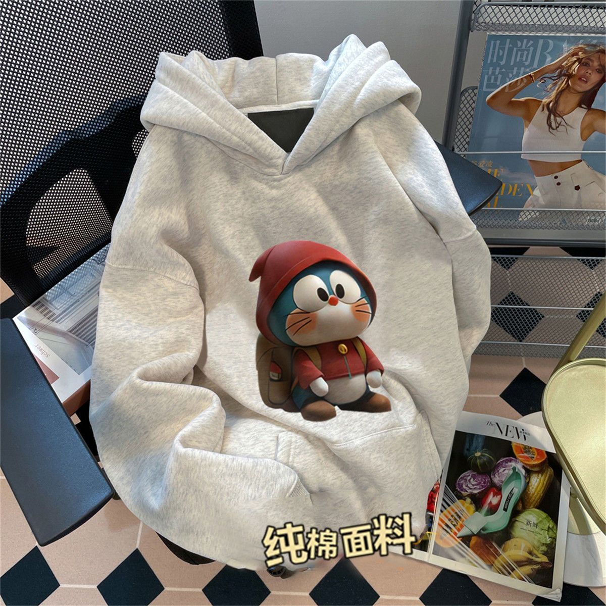 日系卡通連帽衛衣可愛加絨秋冬ins男女寬鬆休閒印花潮流情侶上衣