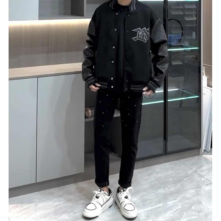 春秋季滿天星燙鑽黑色牛仔褲男士精神小伙休閒小腳褲子潮網紅同款