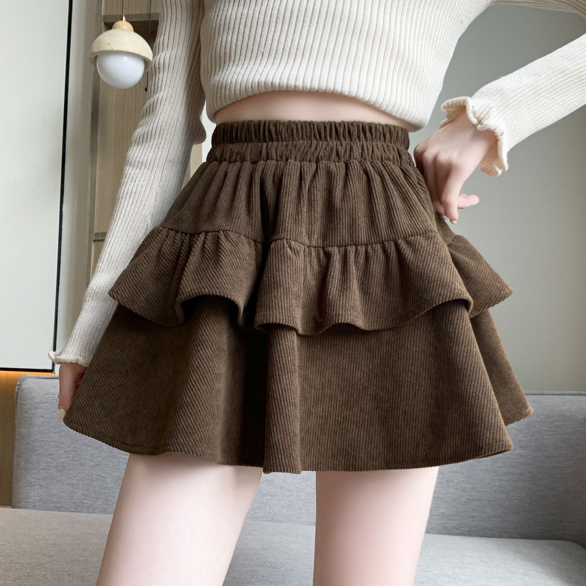 High-waisted puffy skirt slimming short skirt skirt spring and autumn women's cake skirt 2024 new a-line skirt pleated skirt trendy