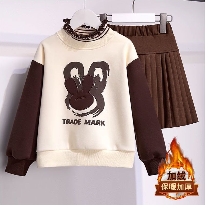 Girls suit autumn and winter 2024 new Korean style fashionable foreign style children's plus velvet college style skirt two-piece trendy set