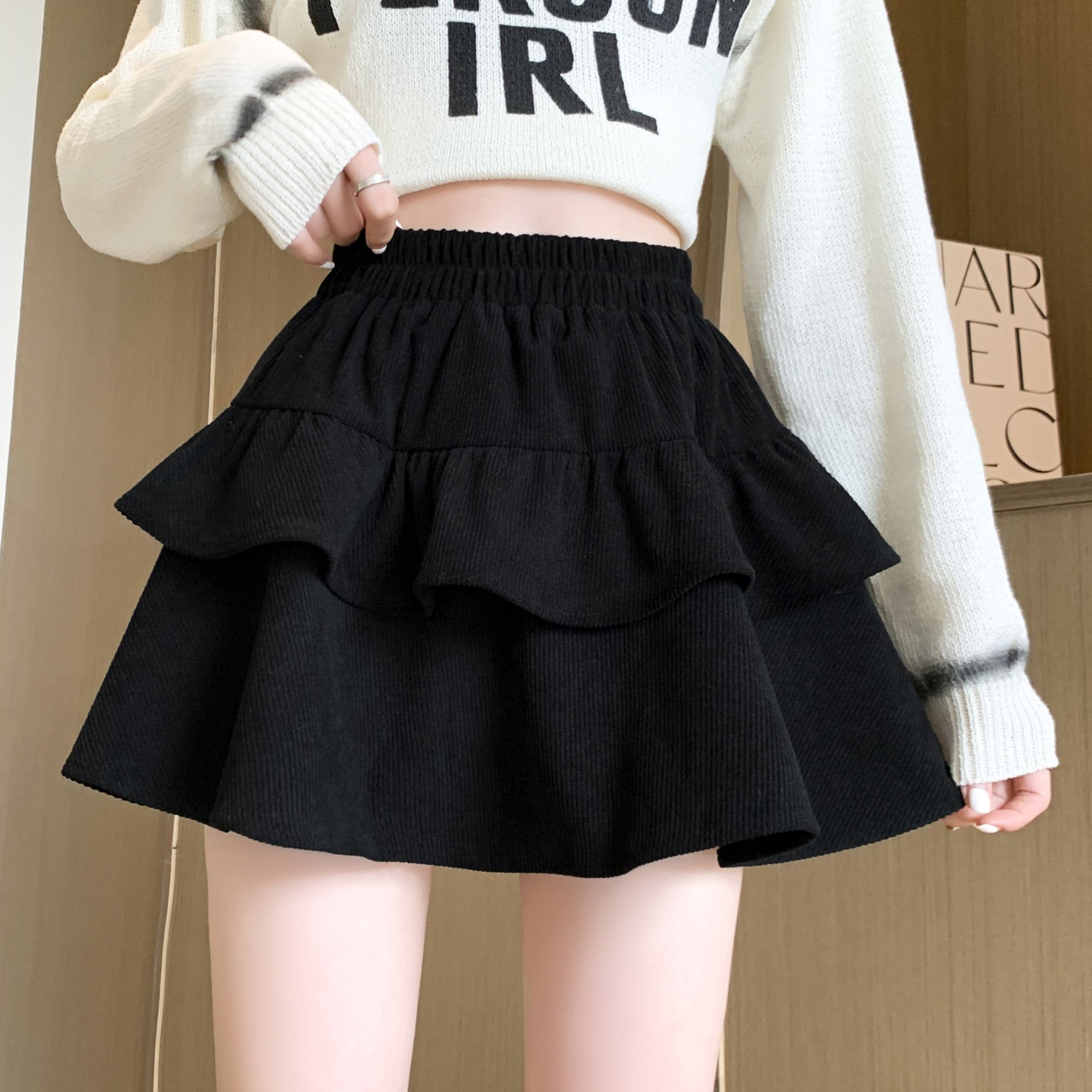 High-waisted puffy skirt slimming short skirt skirt spring and autumn women's cake skirt 2024 new a-line skirt pleated skirt trendy