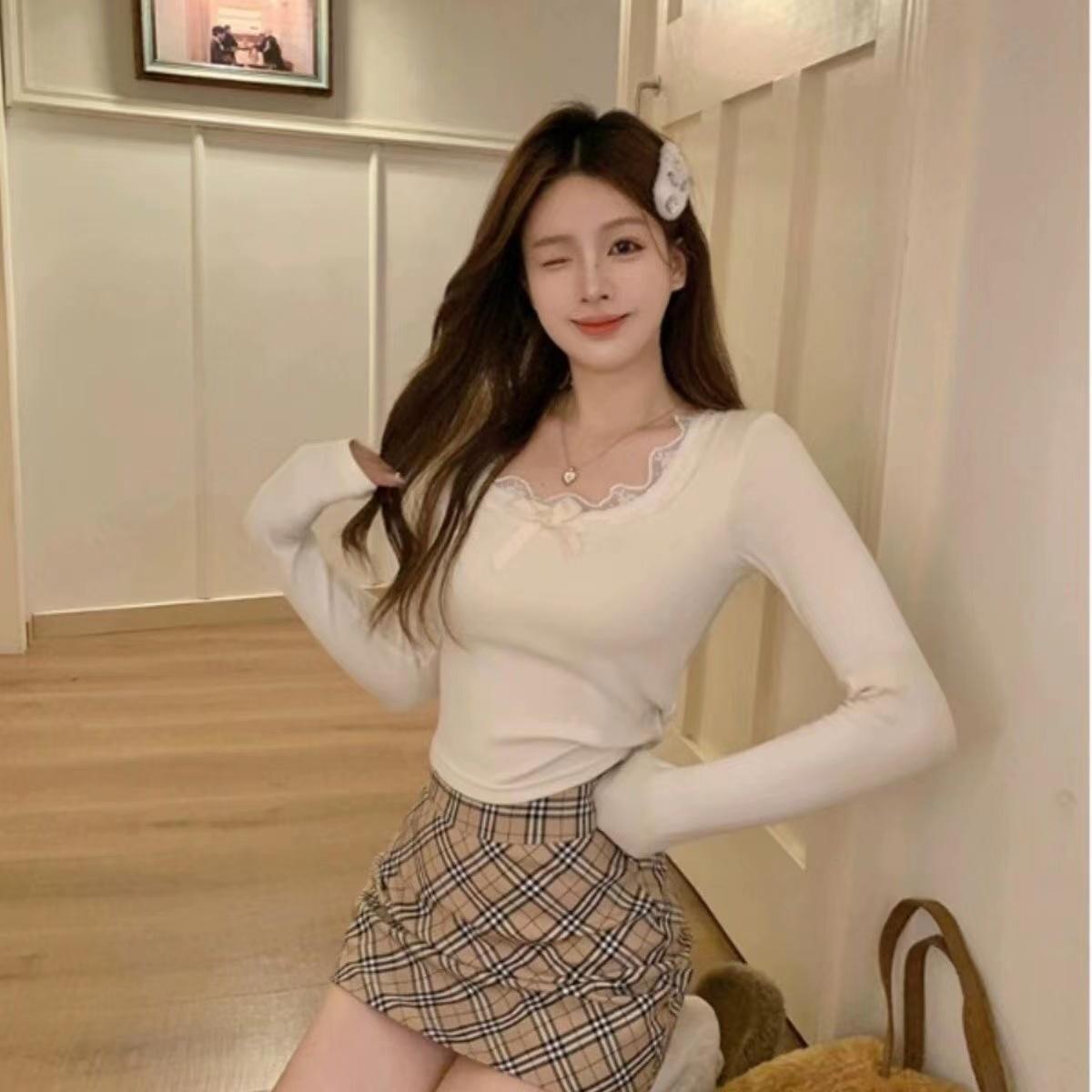 小香風氣質蕾絲花邊打底衫女秋冬高級感內搭修身百搭上衣