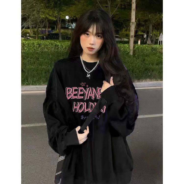 圓領衛衣女秋冬oversize寬鬆垂墜感慵懶冬季薄款外套長袖上衣