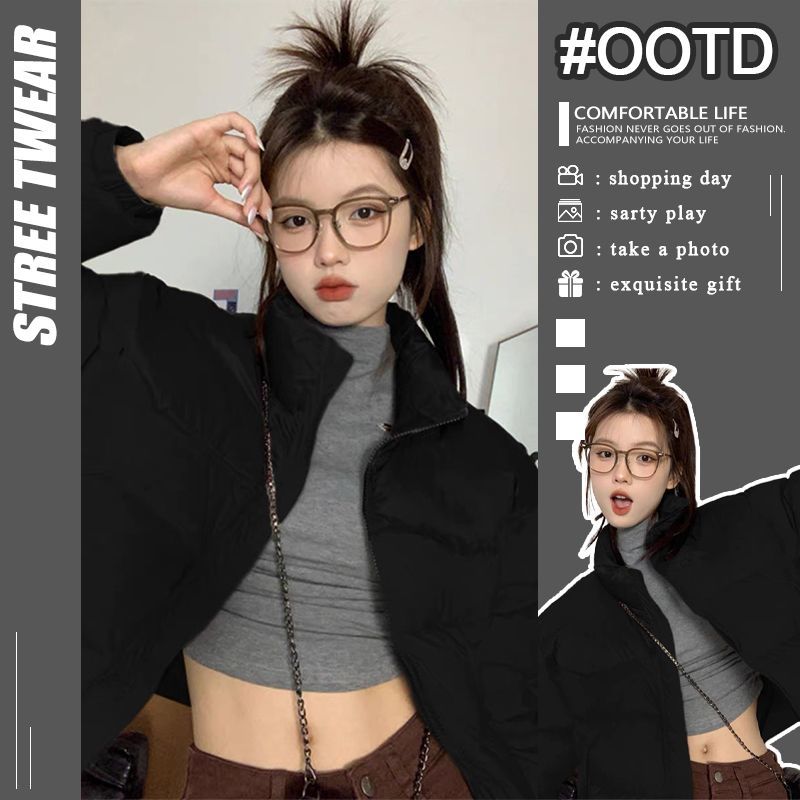 Ceiling quality!  2023 Winter New American Fashion High Street Retro Solid Color Stand Collar Cotton Jacket Top