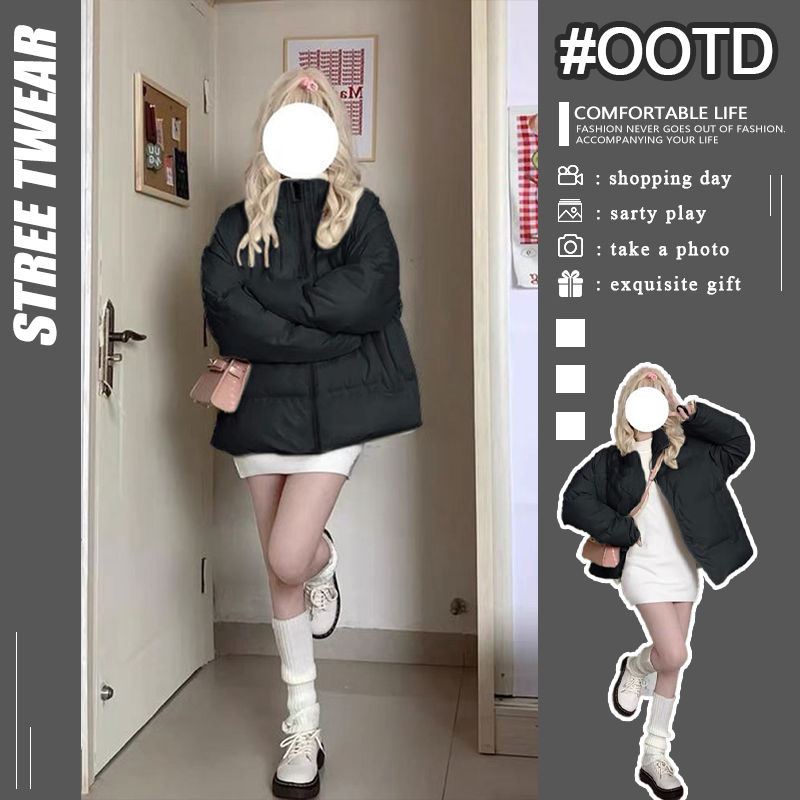 Incredibly easy to wear ~ Winter warm and velvet thickened stand-up collar cotton jacket for female students with stylish design for party wear