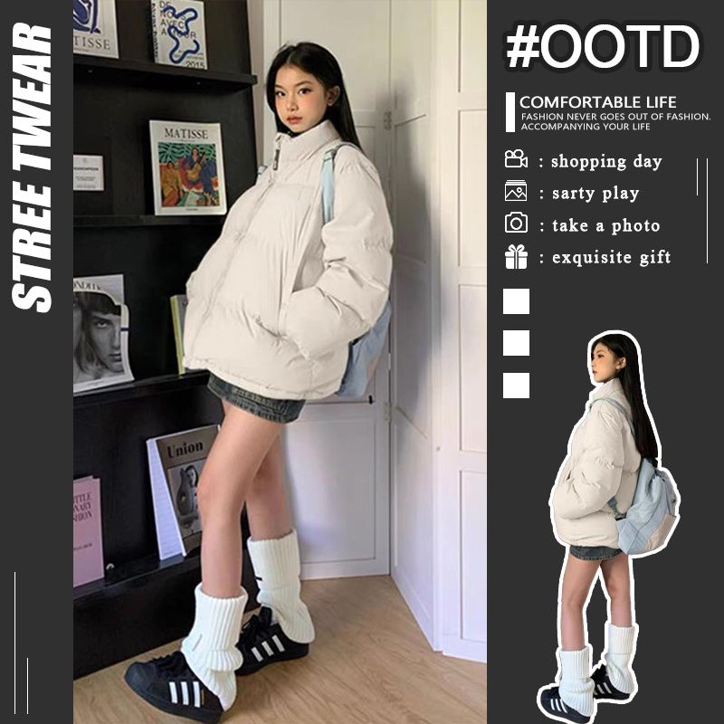 The ultimate fashion model!  New winter style loose and versatile couple wear thickened warm stand-up collar cotton jacket for women trendy