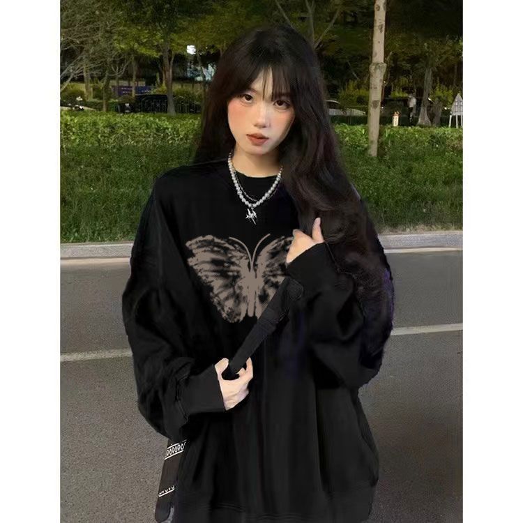 圓領衛衣女冬季加絨加厚學生oversize寬鬆垂墜感慵懶秋冬長袖上衣