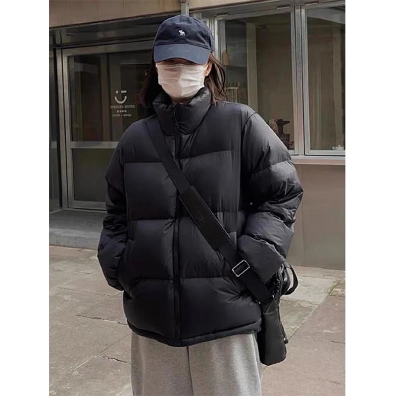Recommended by bloggers!  Black cotton coat for women winter new style stand collar loose thickened warm Harajuku style student jacket