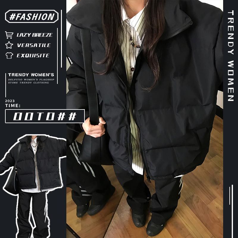 巨推薦，軟糯舒適！美式復古黑色棉衣棉服女秋冬小個子麵包服外套
